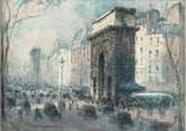 Vue Animee De La Porte Saint-martin Oil Painting by Fernand Fortune Truffaut