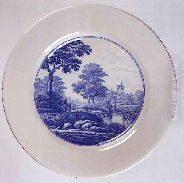 Dish with a landscape c. 1680 Oil Painting by Frederik van Frytom