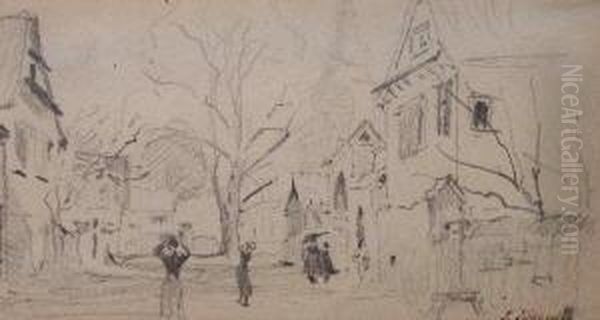 Dorfstrasse; Dorfstrasse Mit Dorfbach Vor Dem Gebirge Oil Painting by Paul Wilhelm Tubbecke