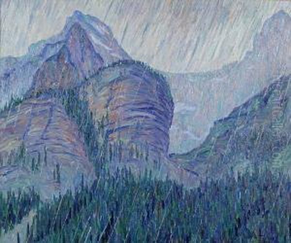 Storm In The Rockies Oil Painting by Allen Tucker