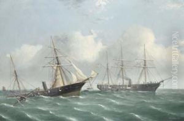 The Final Moments Of The 
Celebrated Engagement Between Theconfederate Raider C.s.s. Alabama And 
U.s.s. Kearsage, 19th June,1864 Oil Painting by Frederick Tudgay