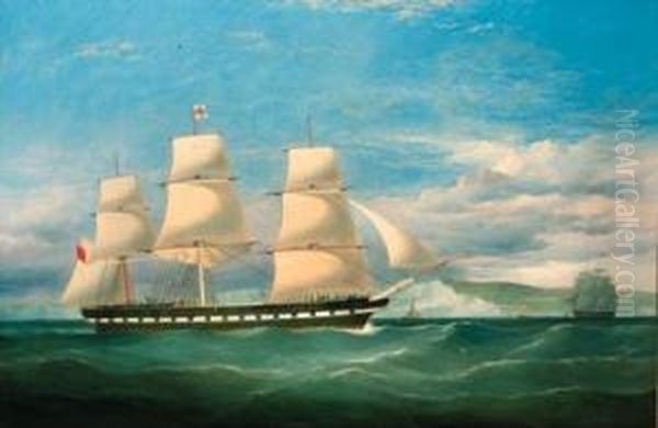 The Blackwall Frigate Nile In Two Positions Off The White Cliffs Ofdover Oil Painting by Frederick Tudgay