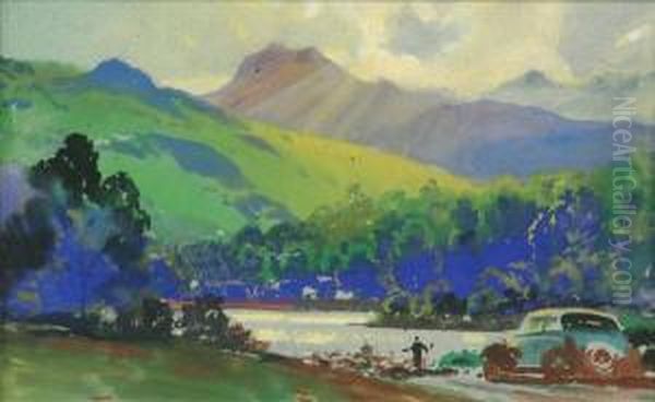Landscape Withcar In The Lake 
District Gouache 18cm X 29.5cm Charles E. Turnerwas An Official War 
Artist, And Contracted To Dunlop Rubber Companycirca 1935-1950 As An 
Advertising Artist Oil Painting by Joseph Mallord William Turner