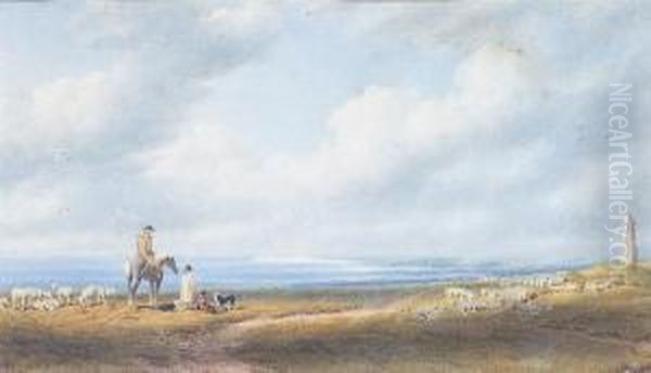 View From St Catherine's Down, 
Isle Of Wight,the Freshwater Cliffs And Dorsetshire Coast In The 
Distance Oil Painting by William Turner