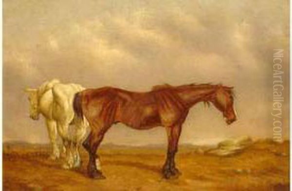 Two Horses Grazing Oil Painting by William Eddowes Turner