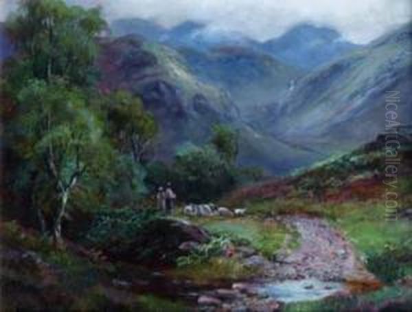 On The Road To Walendlath From Borrowdale, 
Scawfell In The Distance Oil Painting by William Lakin Turner