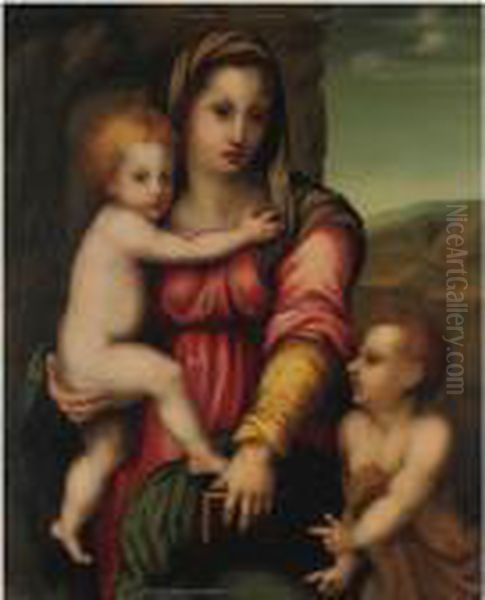 Madonna Col Bambino E San Giovannino Oil Painting by Domenico Puligo