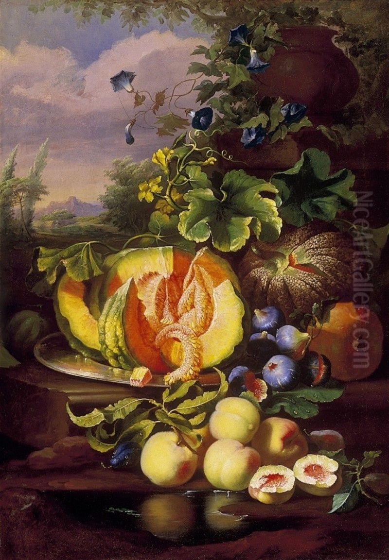 Still Life Of Fruit Oil Painting by Ferenc Ujhazy