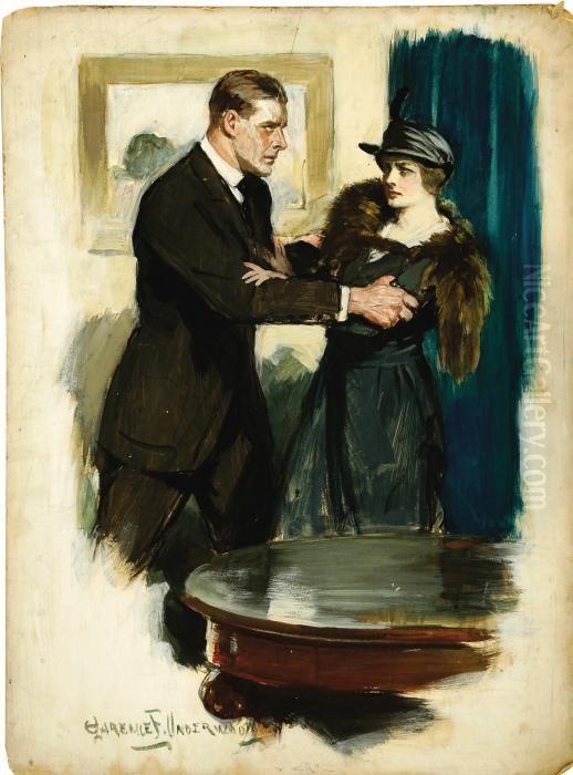 Man Grabbing Woman's Arm,
Hearst's Magazine Oil Painting by Clarence Frederick Underwood