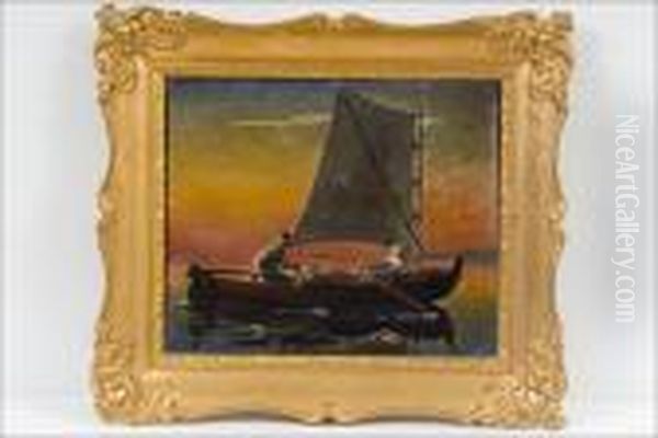 Iltapurjehdus - Aftonseglats. Oil Painting by Ragnar Ungern