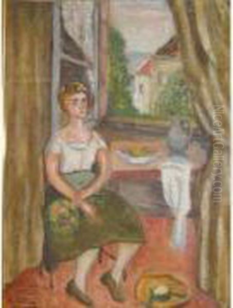 Portrait Presume De Suzanne Valadon A La Fenetre Oil Painting by Andre Utter