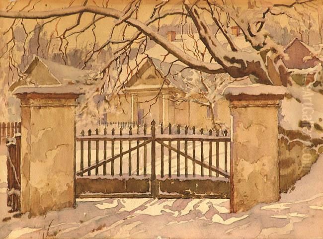 Podmiejski Dworek Zima, Po 1905 Oil Painting by Henryk Uziemblo