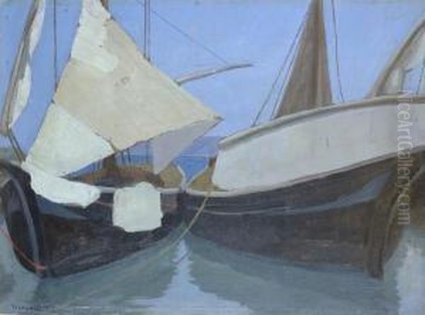 Paranze Sul Porto Di Anzio Oil Painting by Memo Vagaggini