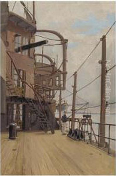 French War Ship Oil Painting by Theodore Valerio