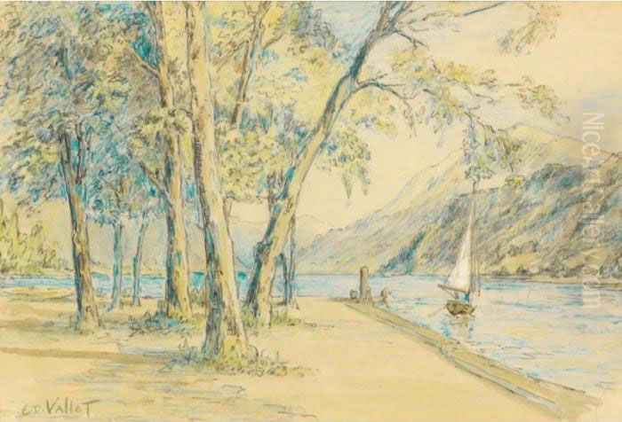 Au Bord Du Lac 
At The Lake Side Oil Painting by Edouard Vallet