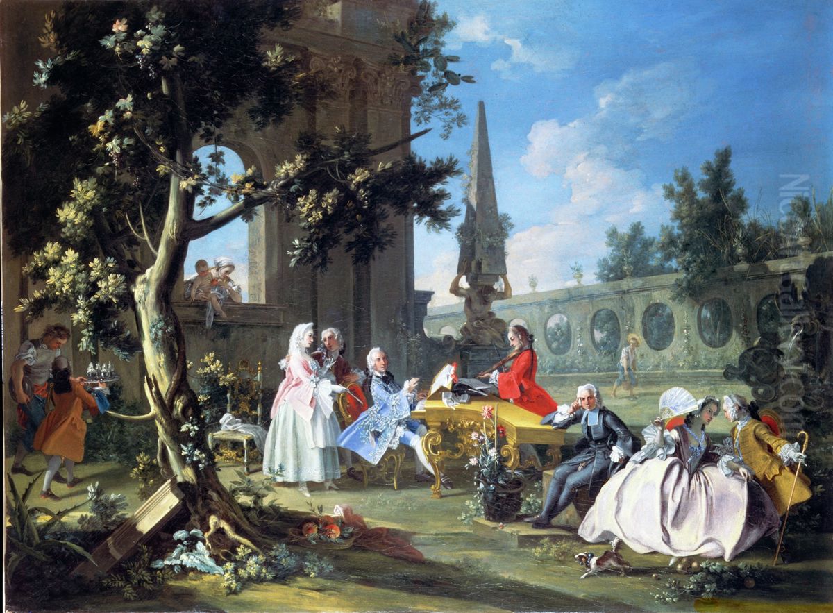 Concert in a Garden Oil Painting by Filippo Falciatore