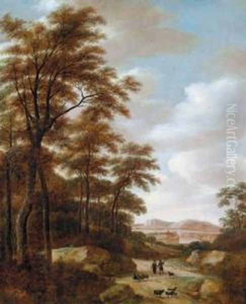 Paesaggio Boschivo Fluviale Con Pastore E Gregge Oil Painting by Pieter Jansz. van Asch