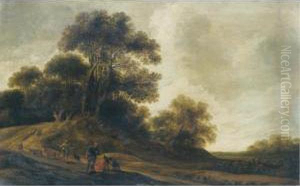 A Dune Landscape With Travellers
 Resting Beside A Road, A Shepherd Driving His Flock Towards A Wood 
Beyond Oil Painting by Pieter Jansz. van Asch