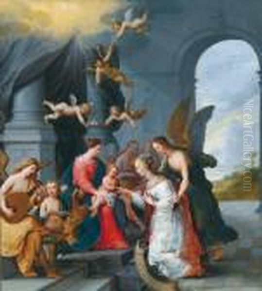 Le Nozze Mistiche Di Santa Caterina Oil Painting by Pieter Van Avont