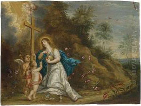 St. Catherine In A Landscape 
Laureated By Putti; Mary Magdalene In Penitence In A Landscape With 
Putti Oil Painting by Pieter Van Avont