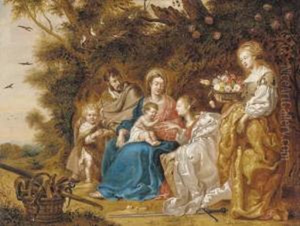 The Mystic Marriage Of Saint 
Catherine Of Alexandria, With Saint Joseph, Saint Dorothea And The 
Infant Saint John The Baptist Oil Painting by Jan Van Balen