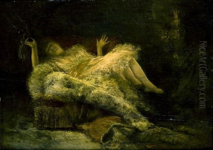 Femme Allongee Sur Unsofa Oil Painting by Jan van Beers