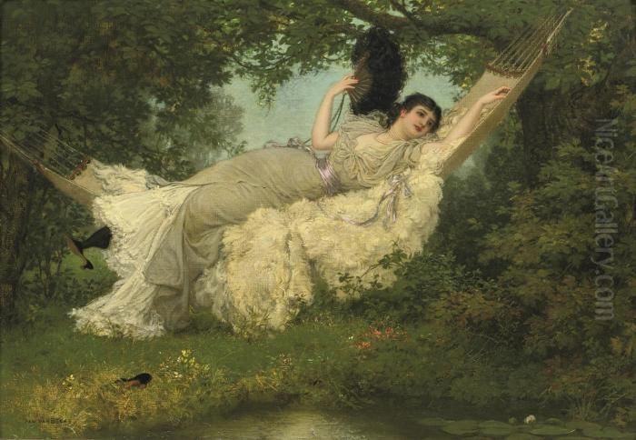 In The Hammock Oil Painting by Jan van Beers