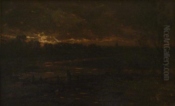 Paysage Au Soleil Couchant Oil Painting by Jan van Beers