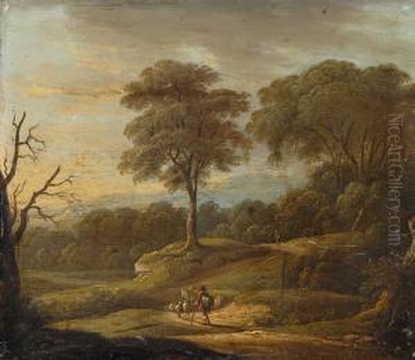 Weite Landschaft Mit Schafherde Und Hirte. Oil Painting by Willem Van Bemmel