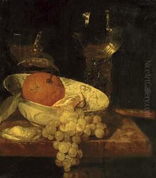 A Roemer And A Facon De Venise, 
Oranges In A Wan-li Kraak Porcelain Bowl, An Oyster, Grapes And A Knife 
On A Table Oil Painting by Abraham Hendrickz Van Beyeren
