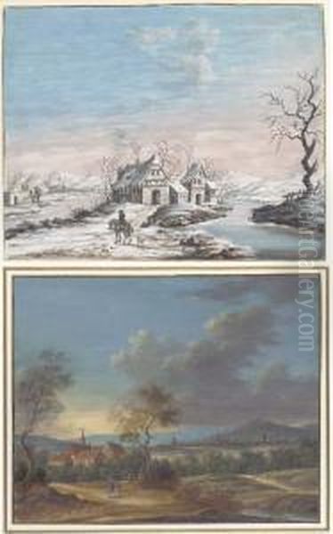 The Four Seasons: Houses By A 
Frozen River; A Cloudy Extensivelandscape; Overgrown Ruins By A River; 
And A Sunlit Riverlandscape Oil Painting by Louis Nicolael van Blarenberghe