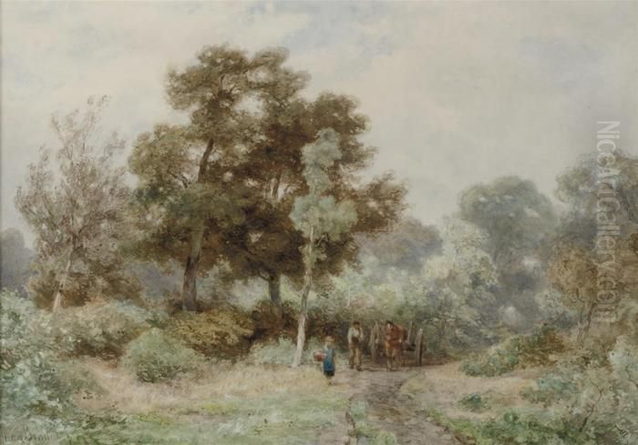 Figures On A Wooded Path Oil Painting by Jan Willem Van Borselen