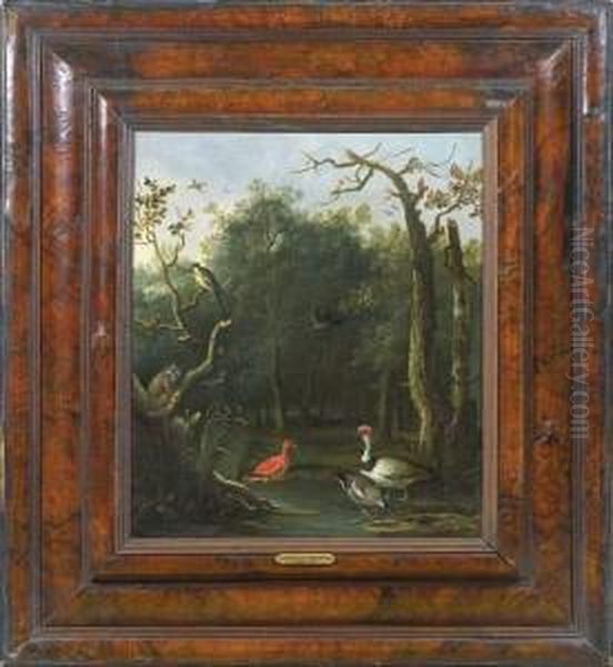 Paysage Anime De Volatiles Et D'un Singe Oil Painting by Anthonie Van Borssom