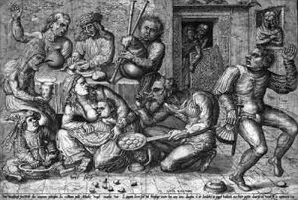 Ganz Ausgezeichneter, Kraftiger 
Und Gegensatzreicher, Nur Partiell Minimal Ungleichmasiger Druck Meist 
Mit Feinem Randchen Um Die Einfassungslinie, Teils Auf Dieser Oder 
Minimal Knapp Geschnitten; Mit Dem Plattenschaden Im Kopf Der Frau Links Oil Painting by Pieter van der Heyden