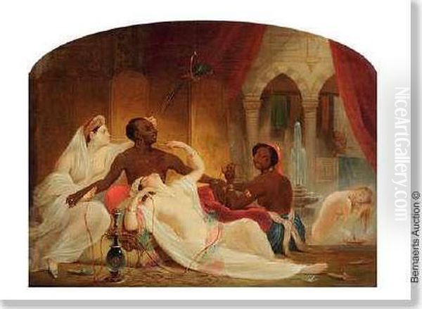 Scene De Harem. Oil Painting by Philippe Jacques Van Bree