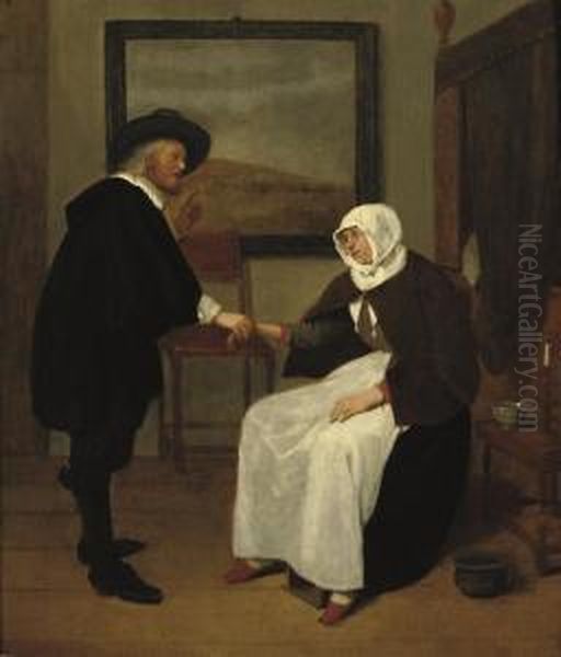 A Doctor Feeling A Woman's Pulse Oil Painting by Quiringh Gerritsz. van Brekelenkam