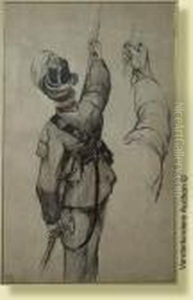 Leporte-drapeau De La Garde 
Civique, Fusain Et Aquarelle Sur Papier.cachet De L'atelier De Camille 
Van Camp En Bas A Gauche. Ecolebelge. (*). Dim.: 96x52 Cm Oil Painting by Camille Van Camp