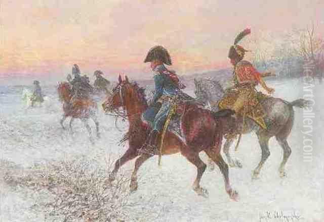 Napoleon Vor Moskau Mit Kaisergarde Und Jager Oil Painting by Jan van Chelminski