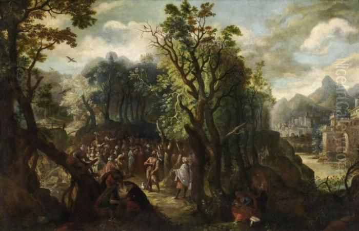 John The Baptist Preaching In The Woods Oil Painting by Gillis van Coninxloo