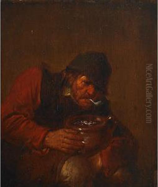 The Smoker (old Pipe Smoker With A Pot Of Coal) Oil Painting by Joos van Craesbeeck