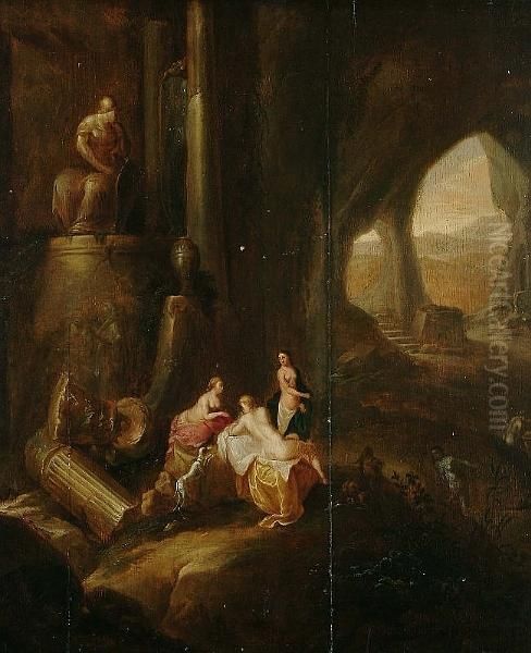 Nymphs In A Cave Oil Painting by Abraham van Cuylenborch