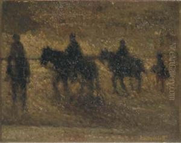 Horse Riders On The Beach Oil Painting by Henri Van Daalhoff