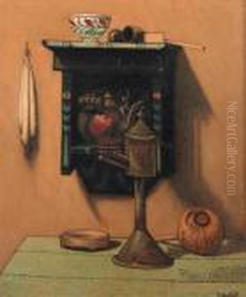 A Still Life With Kettle And A Snotneus Oil Painting by Henri Van Daalhoff