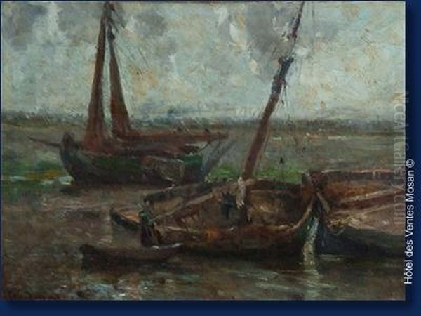 Barques De Peches Echouees Oil Painting by Frans Van Damme