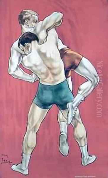 Wrestling Oil Painting by Candido Aragonez de Faria