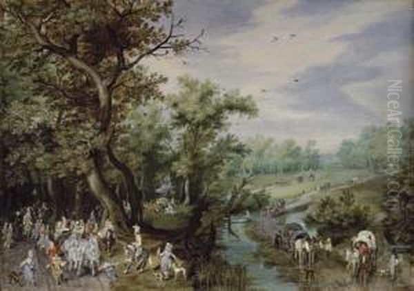 Autumn: Prince Maurits Going Out Hawking Oil Painting by Adriaen Pietersz. Van De Venne