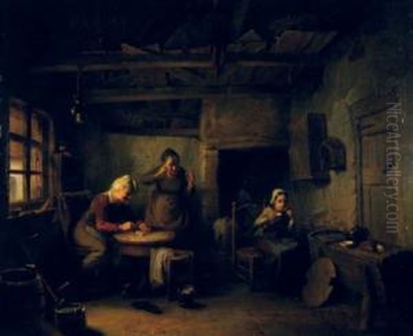 Breakfast In Grandparents' Kitchen Oil Painting by Felix Van Den Eycken