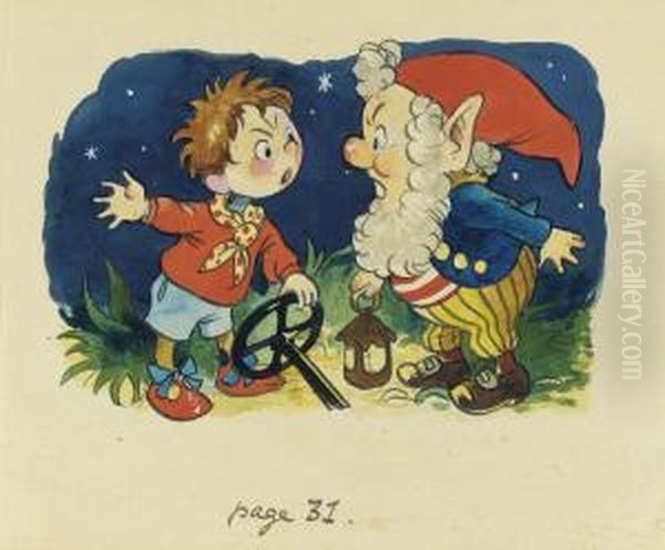 Big-ears Finds Noddy Oil Painting by Harmsen Van Der Beek