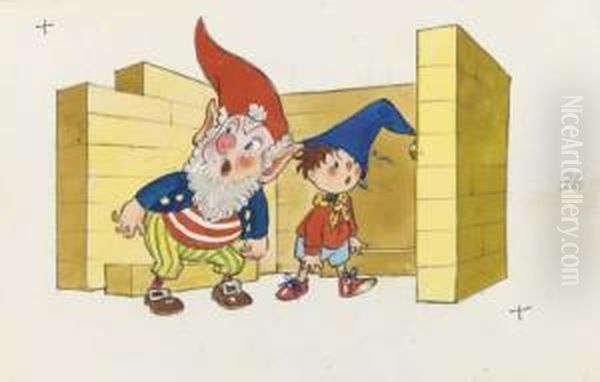 Noddy And Big-ears Forget To Leave A Space For A Door Oil Painting by Harmsen Van Der Beek