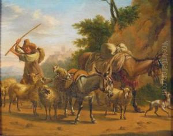 Southern Landscape With Herdsman Driving His Flock Oil Painting by Harmenszoon van Rijn Rembrandt